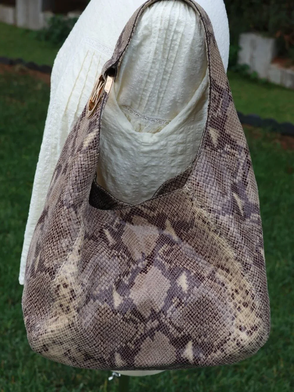 Michael Kors Brown, Tan & Gray Python-Print Hobo Bag